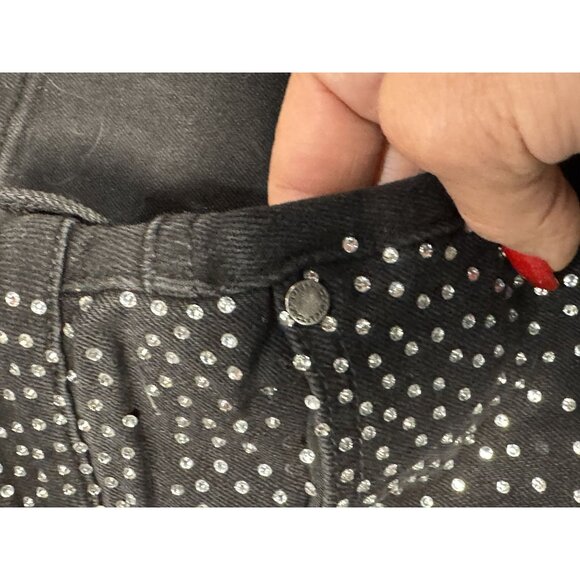 NEW PTCL Womens 25 Rhinestone Black Denim Jeans Party Chic High-Rise Straight - Picture 9 of 15
